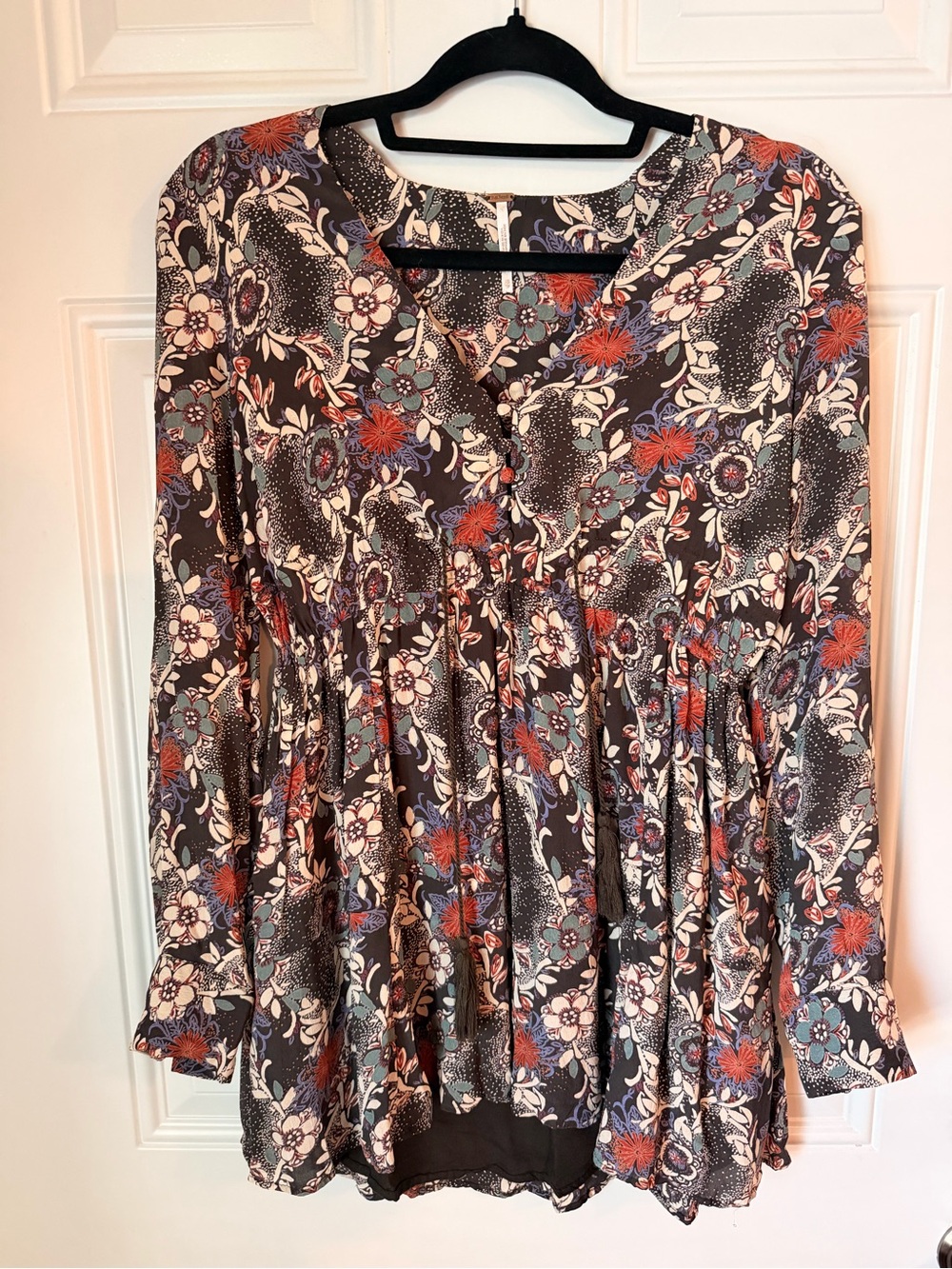 Free People Floral Peplum Tunic - Gray, Red, Blue